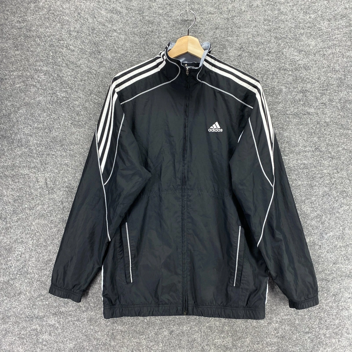 Adidas Track Jacket Men S Small Black Mesh Full Zip Raincoat