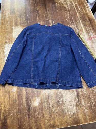 Ruby Rd. Size 16 Jean Denim Jacket Beaded Embellished Sequin Women’s 3/4 Sleeve - Picture 12 of 15