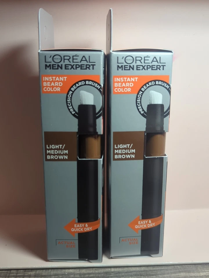 Lote 2 L'Oreal Hombres Experto Barba Instantánea #05 Marrón Claro Medio Lavado Fácilmente Foto 2 de 4