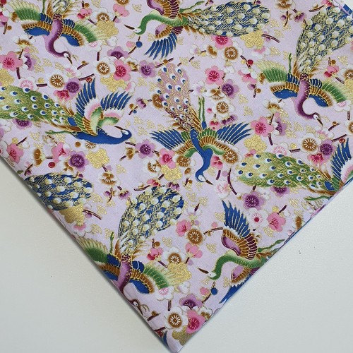 100% Cotton Metallic Gold Foil Japanese Dragon Peacock Quilting Fabric 58" - Picture 10 of 14