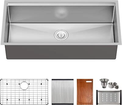 TECASA 36'' Workstation Kitchen Sink Single Bowl Undermount w/ Grid Strainer