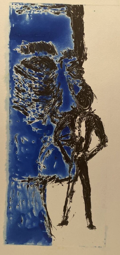 STEVE POMEROY 1986 ABSTRACT MODERNIST FIGURE WITH PORTRAIT STUDY COLORED ETCHING - Afbeelding 1 van 14