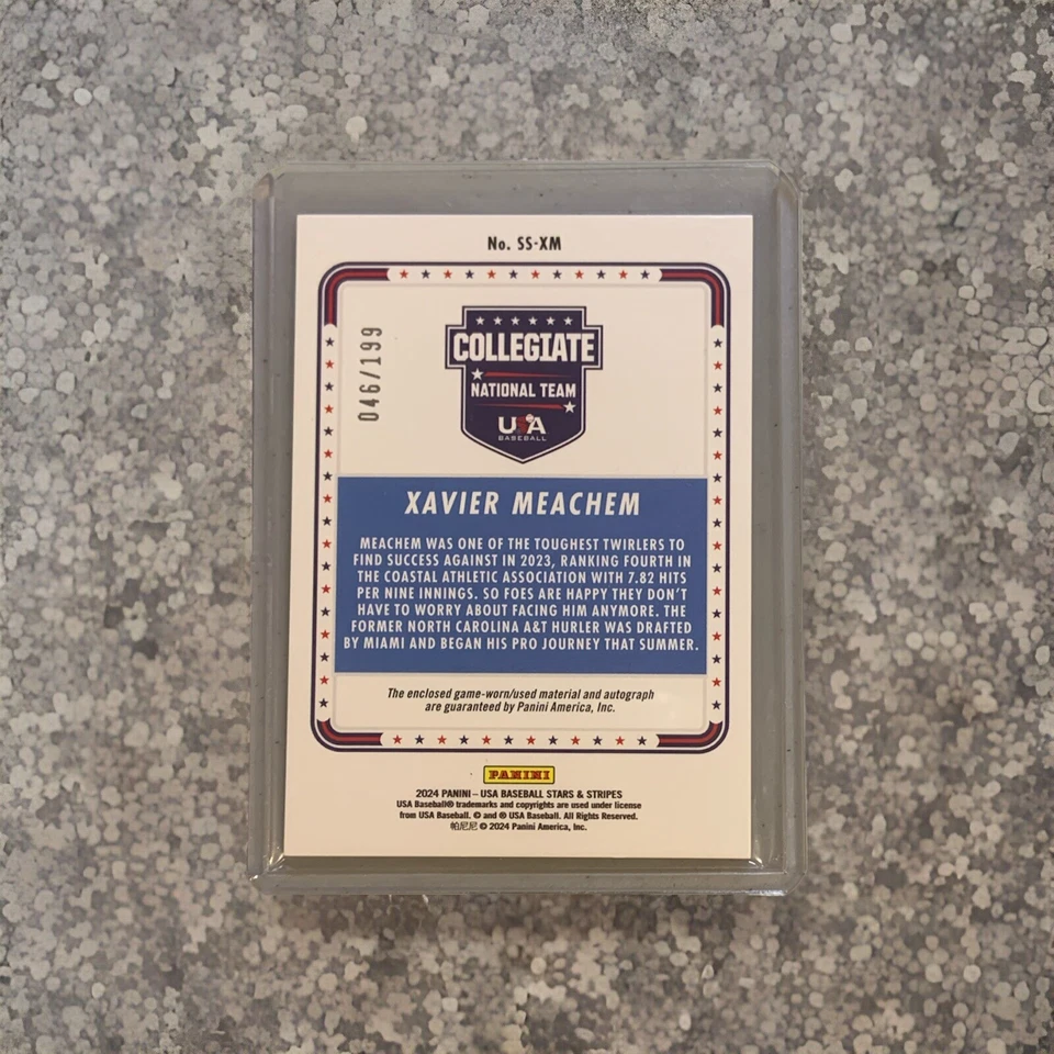 /199 Xavier Meachem 2024 Panini Stars & Stripes Auto Relic Beloit Sky Carp USA - Image 2 of 2