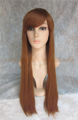 Girl Synthetic Long Straight Hair Golden Brown Wig Heat  display picture 1
