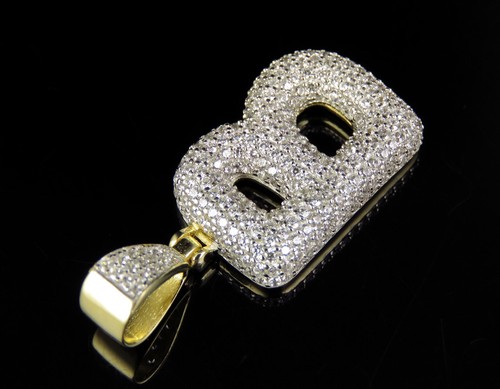 Bubble Letter B Initial Pendant Sterling Silver Yellow Gold Finish 1.5" - Picture 5 of 7