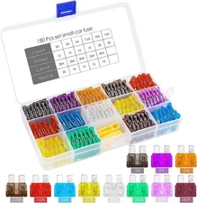 PWSAP 180Pcs Car Fuses Assorted Set Van Bike Mini & Standard Blade Fuse 2A-40A