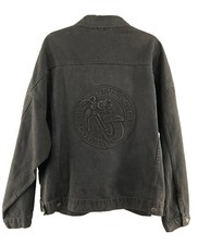 VTG Jean Jacket Tyca MotorCycle Embossed Mens 2X Made in USA Black Denim Trucker