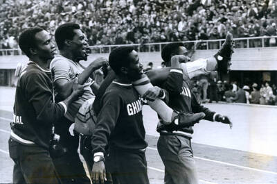 Ghana Players Celebrate Their Win After The Tokyo Olympics Foot 1964 Old Photo