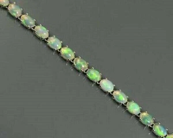 Теннисный браслет с коброй из белого золота 14 карат с овальным огненным опалом изумрудом 12 карат - Изображение 3 из 4