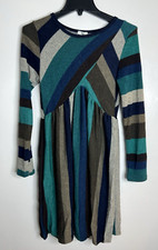Teal & Brown Stripe Empire-Waist Dress Size S