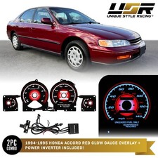 Red Type-r Glow Gauge Black Overlay For 94-95 Honda Accord Instrument Cluster Red Type-r Glow Gauge Black Overlay For 94-95 Honda Accord Instrument Cluster