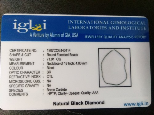 Black Diamond Beads Necklace Gorgeous 4mm Certified 18 inches SunShine - Picture 3 of 3