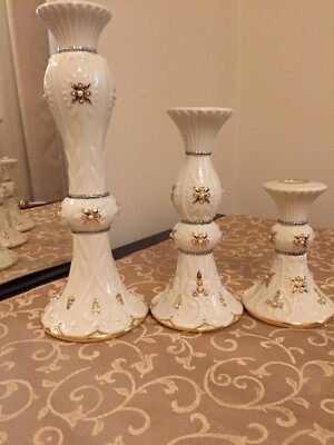 Lenox Florentine And Pearl Candlesticks Set of Three Candle Holders