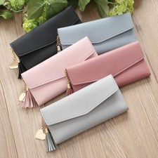 Women Leather Long Wallet Envelope Clutch Card Holder Trifold Purse Handbag US