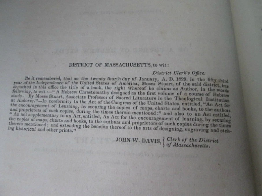 A HEBREW CHRESTOMATHY,1829,Moses STUART,Designed as 1st Volume of Hebrew Study - Image 3 of 4