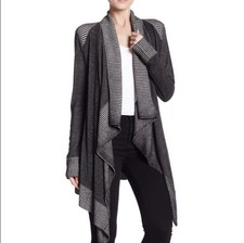Central Park West Jian Waterfall Front Open Cardigan Stripe Detail
