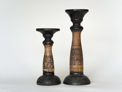 Traditional Black Wash Eco-friendly Handmade Mango Wood Set Of Two Candle Holder - Bild 3 von 38