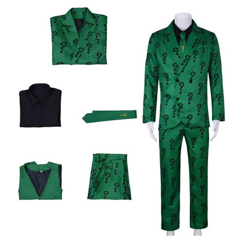 The Riddler Edward Nygma Uniform Cosplay Costume Outfits Halloween Green Suit - 第 1/5 張圖片
