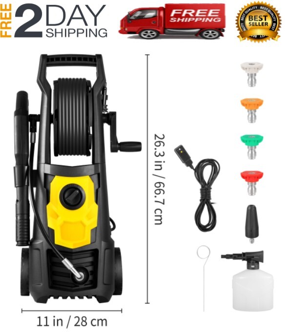 Electric Power Washer, 2000 PSI, Max 1.65 GPM Pressure Washer w/ 30 ft Hose & Re