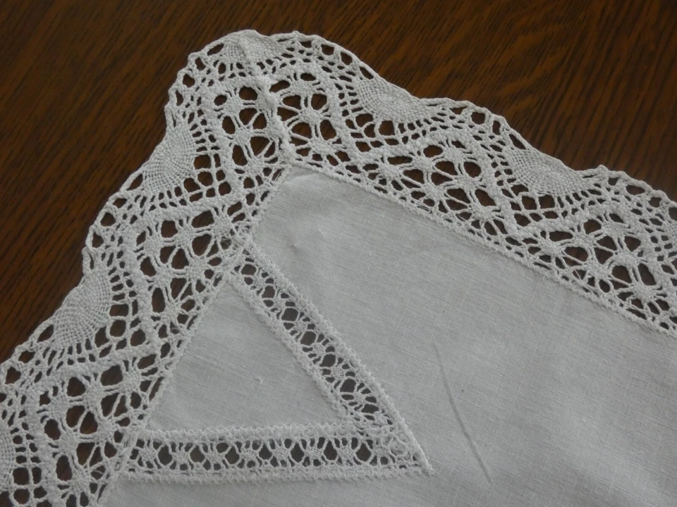 LINGE ANCIEN Napperon FAIT MAIN Rectangulaire Blanc COTON DENTELLE 37cm X 25cm - Photo 2/4