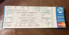 FEAR FACTORY/SYSTEM OF A DOWN RARE UNUSED CONCERT TICKET NEW YORK, NY 01/19/1999