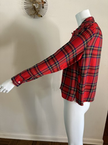 1940s Loop Collar Red Plaid Women’s Shirt Top Flap Pocket Holiday Blouse S VTG - Picture 14 of 24