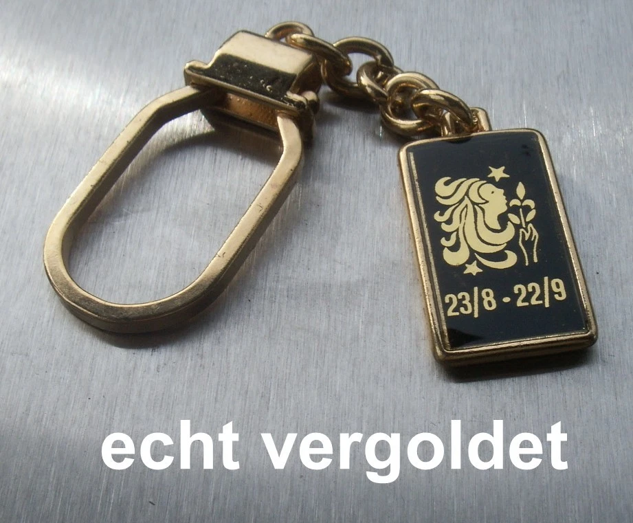 HIERZEGGER SCHLÜSSELANHÄNGER STERNZEICHEN JUNGFRAU VIRGO VERGOLDET KEYCHAIN STAR SIGN NEU
