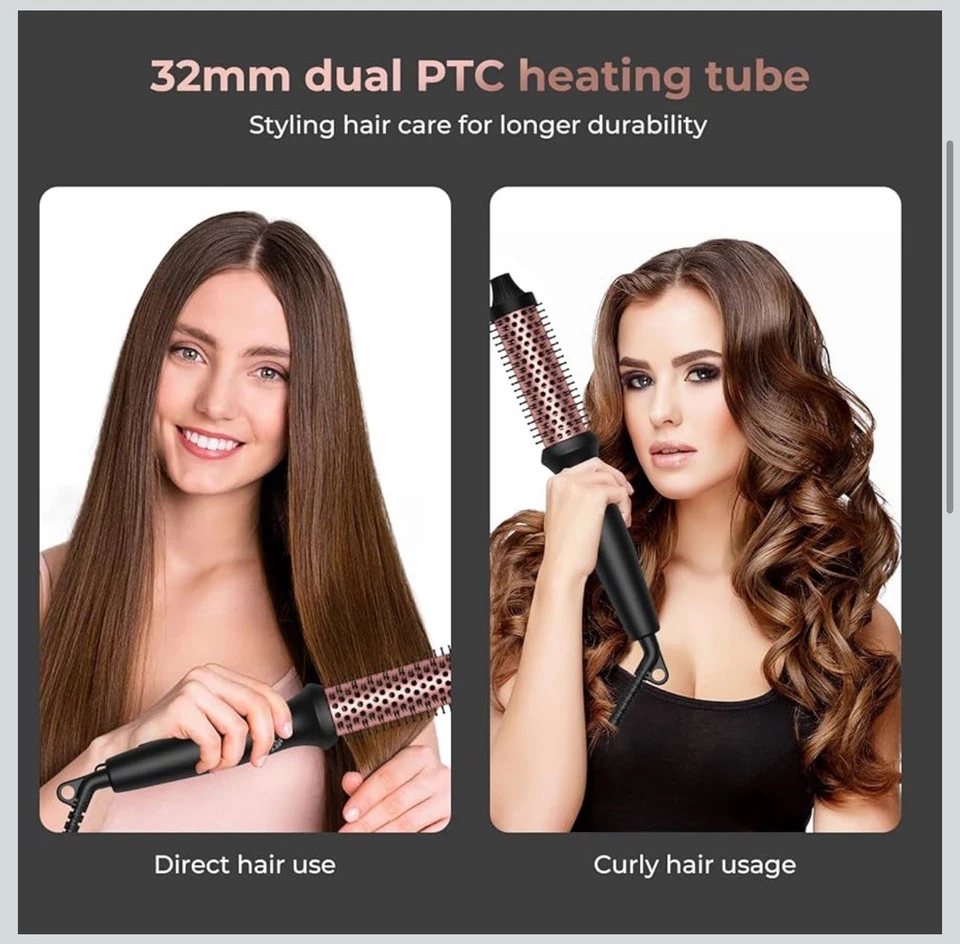 Hair Styling Comb Hot Brush 32mm Create Root Volume Loose Curls Bob Hairstyles - Image 4 of 4