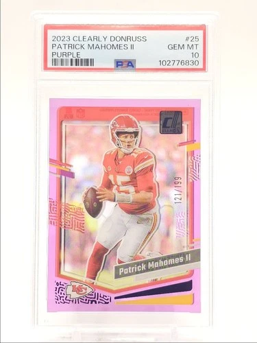 PATRICK MAHOMES II 2023 CLEARLY DONRUSS PURPLE CHIEFS /199 PSA 10 Q0004