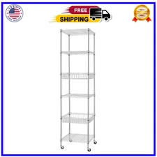 Heavy Duty 6 Tier Wire Shelving Unit with Wheels 18X18X72Inches 6 Shelves Storag