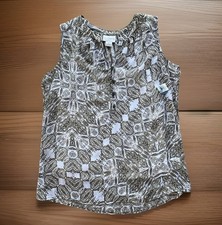 NWOT LIZ CLAIBORNE Women's M White Gold Paisley Built-In Cami Button Front Split