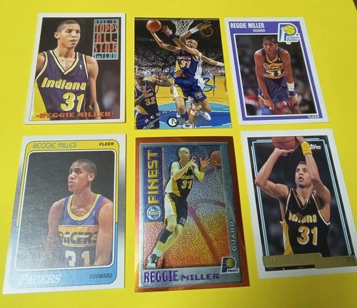 6 Reggie Miller Cards w/Topps Gold, Finest Insert M14,Fleer #57 RC & Signed TSC