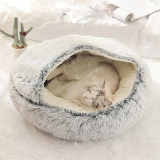 Cat Bed round Plush Fluffy Hooded Cat Bed Cave, Cozy for Indoor Cats or Small Do