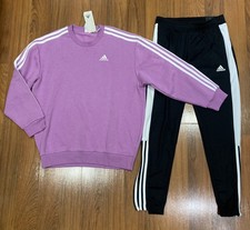 adidas Women's 2pc Set Tracksuit Black/Purple Sweater Pants Size XS New