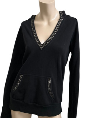 VTG Express Hoodie Rhinestones Sz L Black Y2K Bling Mallcore 2000s Emo ALT Fairy