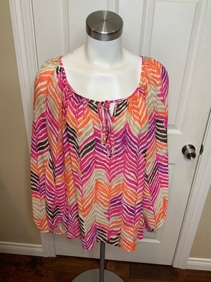 Trina Turk Pink Multicolor Wavy Chevron Sheer Cover-Up Top, Size L