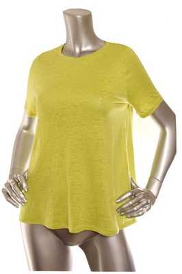 NEW Eileen Fisher Organic Linen Jersey Crew Neck Tee Easy Fit Top Lime