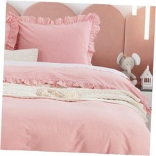 Twin XL Ruffle Duvet Cover Set, Twin XL 68"X92" Cover 1 Sham Gingham Pink