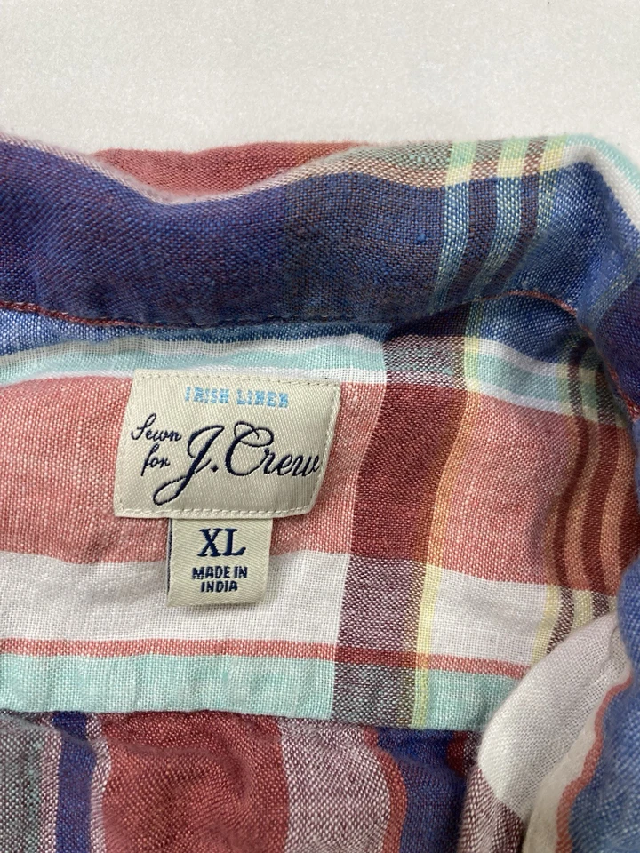 J Crew Baird McNutt Irish Linen Plaid Shirt Men XL Multicolor Short Sleeve BK868 - Image 3 of 4