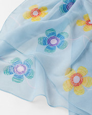 Vintage Vera Japan Blue Mod Floral Chiffon Scarf 26x26