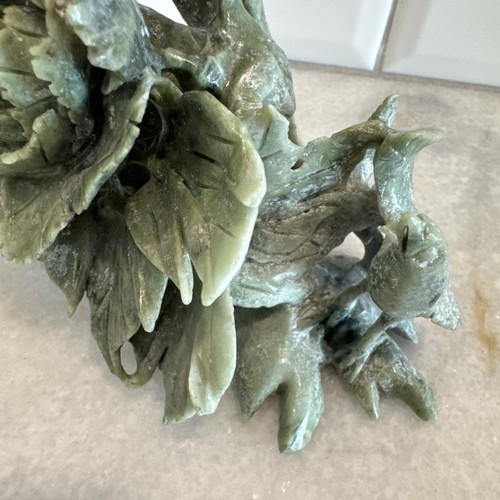Statuina vintage cinese intagliata a mano verde smeraldo giada faonice 2 uccellini 8" - Foto 5 di 14