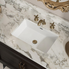 24 x 16 Undermount Bathroom Sink White Ceramic Rectangular Basin w/ Overflow