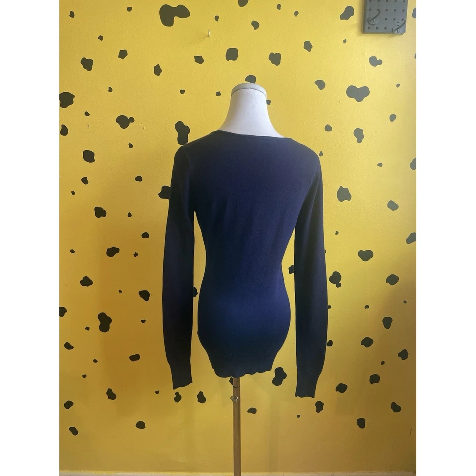 Suéter envolvente tejido para mujer talla M azul marino con cinturón elegante tejido minimalista preppy Foto 2 de 4