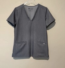 FIGS Scrub Top Womens Small Gray Technical Collection V Neck Stretch Pockets