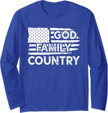 God Family Country Love Patriotic Christian US Flag Long Sleeve Tshirt
