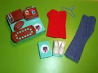 Vintage Barbie BUSY KEN #3314 ORANGE SHIRT PANTS PHONE RECORD PLAYER CASE TRAY