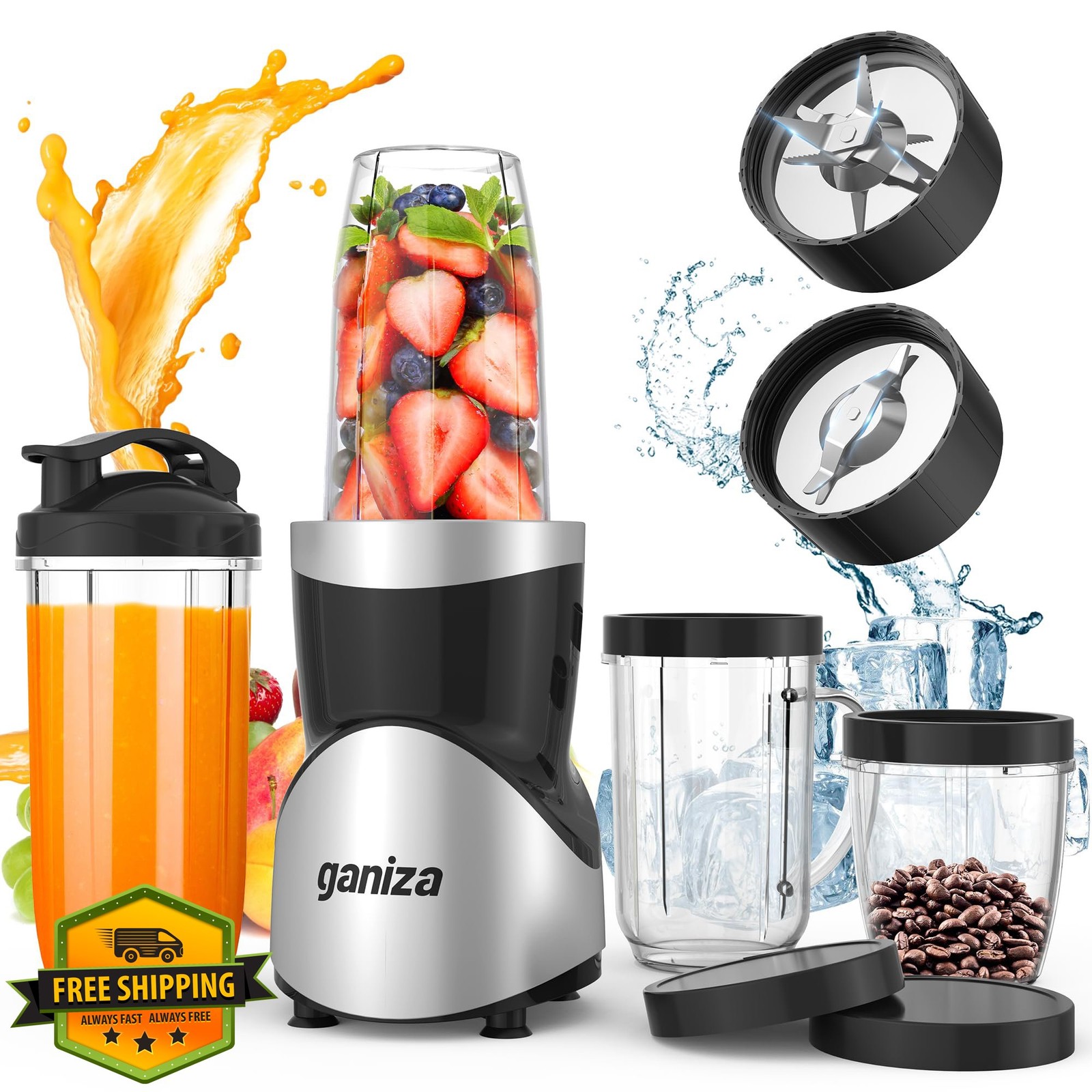 Ganiza 900W Smoothie Blender and Grinder, 15pc, 4 Cups, Kitc