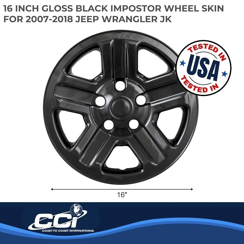 Cubiertas de rueda IMP76GBLK 16 pulgadas para Jeep Wrangler JK 2007-2018 negro brillante 5 radios Foto 3 de 3