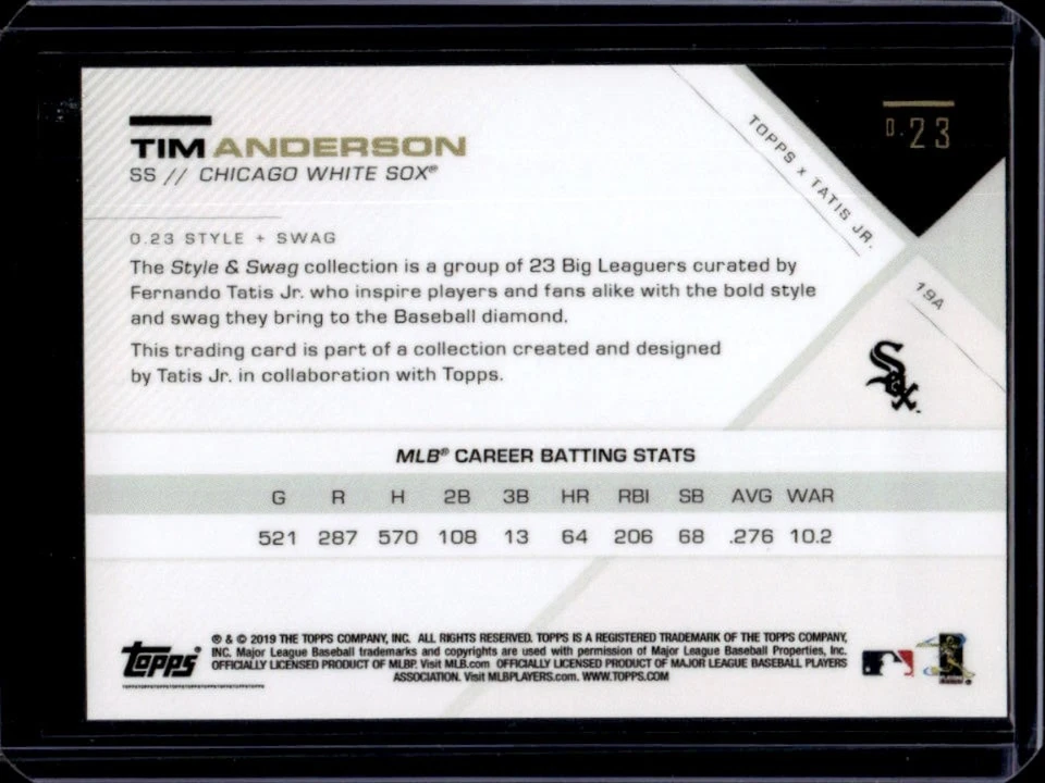 2019 Topps x Fernando Tatis Jr.: 0.23 Tim Anderson Style Swag UER #0000 - Image 2 of 2