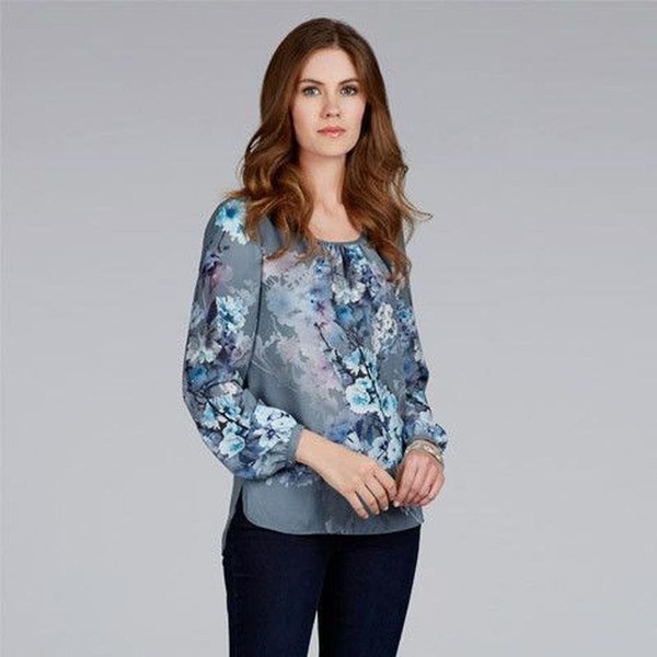 Women Laura Ashley Shirt Grey Chiffon 40